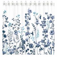 Cortina de Ducha de Lavanda Rústica con Flores Moradas Impermeable de Poliéster para Decoración de Baño y Tazón con Gancho - details 3