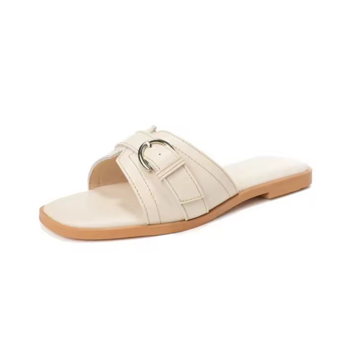 Sandalias de tacón bajo con hebilla de cinturón y punta abierta con cabeza cuadrada biselada retro pequeña para mujer en verano - 1
