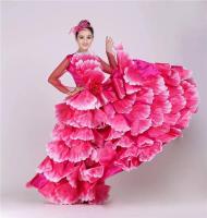 Vestido Flamenco español talla grande para mujer, 360 grados/yardos, pétalo Floral, Maxi, gitano, actuación en escenario, tres - details 1