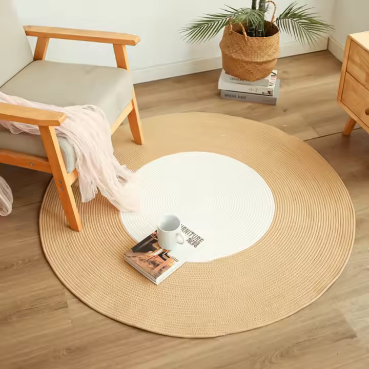 Alfombra tejida de cuerda de algodón suave a mano, alfombra redonda antideslizante con borlas, alfombra de suelo de estilo Natural, decoración del hogar - 1