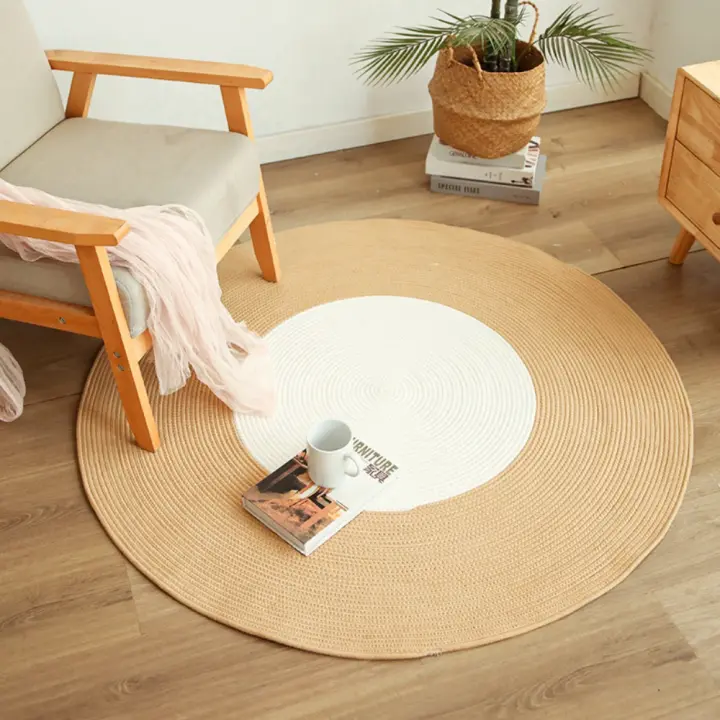 Alfombra tejida de cuerda de algodón suave a mano, alfombra redonda antideslizante con borlas, alfombra de suelo de estilo Natural, decoración del hogar - 1