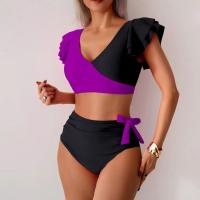 Conjunto de Traje de Baño para Mujer de Dos Piezas Sexy Bikini con Corte Curvo y Almohadilla para el Pecho Traje de Baño de Cintura Alta con Sujetador de Manga con Volantes - details 20