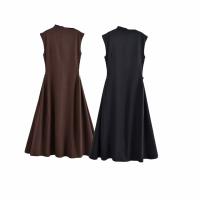 Ropa de mujer europea y americana temperamento popular versátil semi-cuello alto vestido de péndulo grande - details 1