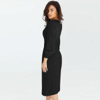 Vestido plisado de manga farol para mujer, estilo urbano, forma adelgazante, negro, S - details 6