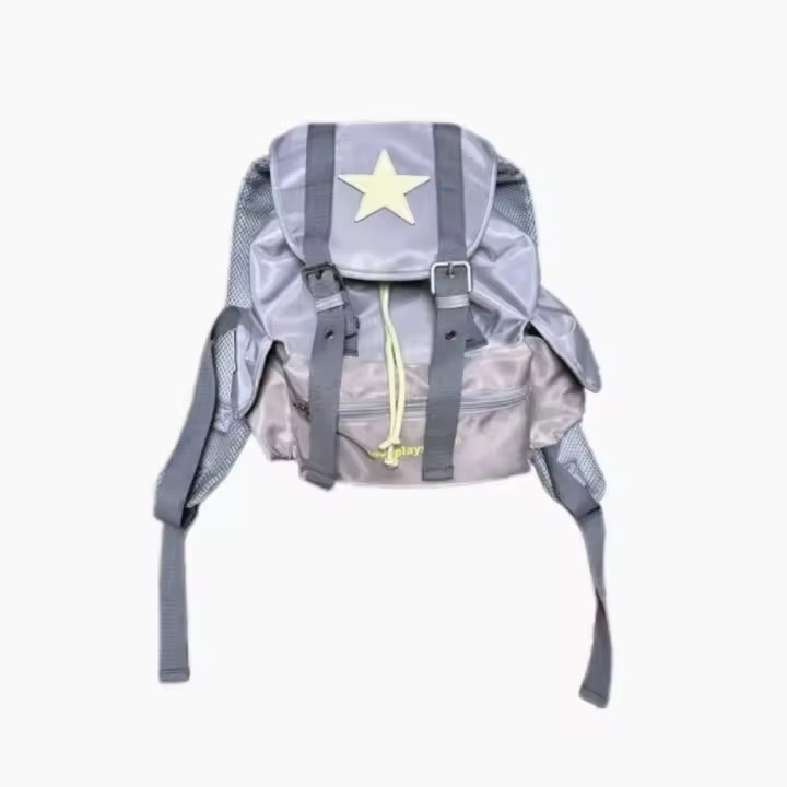 Mochila de gran capacidad con dibujos animados de Lucky Star, mochila escolar con cordón y múltiples bolsillos de estilo coreano, bolsa de nailon Y2K para senderismo y acampada para estudiantes - 1