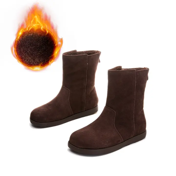 Nuevas botas apilables versátiles casuales botas cortas retro de fondo plano botas de mujer de terciopelo - 1