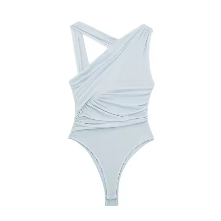 - Top de verano para mujer, asimétrico, cuello inclinado, sin mangas, ahuecado, plisado, decorativo - 1