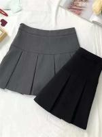Falda plisada gris Vintage para mujer, minifaldas Kawaii de cintura alta, uniforme escolar de moda coreana, ropa de calle Haruku para primavera - details 0