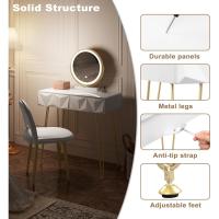 Tocador de Maquillaje con Espejo y Luz LED Iluminación Ajustable Conjunto de Mesa Tocador con Silla Terciopelo Blanco + Dorado - details 6
