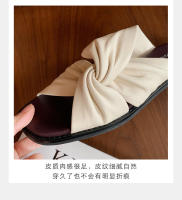 Zapatillas de las mujeres de verano pliegues retorcido fondo plano exterior desgaste sandalias versátil cabeza cuadrada nube media arrastre - details 12