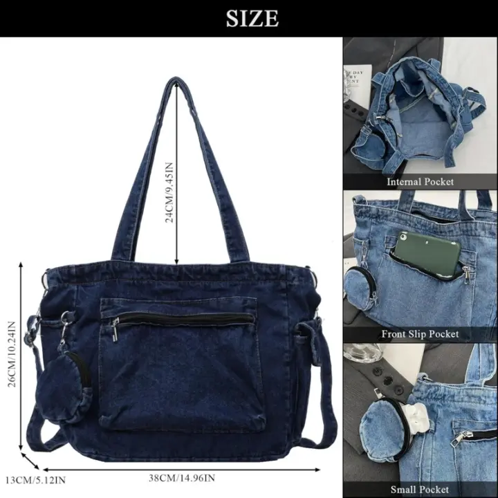 Bolso de mano de mezclilla, bolsos de jean de gran capacidad para mujer, bolsos cruzados de mezclilla con bolso pequeño - 1