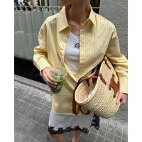 BUNO-2025 Primavera Verano amarillo manteca rayas mujeres camisas sueltas moda cuello vuelto solo pecho camisas finas para mujer - details 8