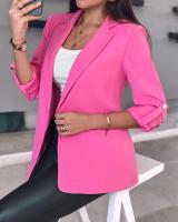 Chaqueta elegante de manga larga para mujer, traje de Color sólido, cuello, otoño - details 10