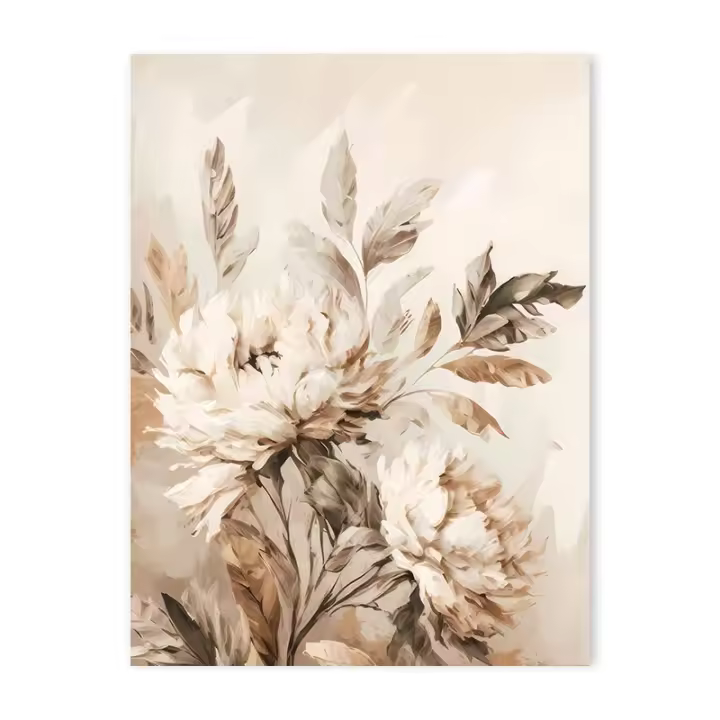Pósteres impresos artísticos de hojas florales Beige abstractos e pintura en lienzo, decoración nórdica minimalista bohemia para sala de estar, dormitorio, pared del hogar - 1