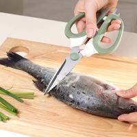 1 tijeras de cocina de acero inoxidable con mangos de goma suave, resistentes al óxido, ideales para pescado, carne, pollo, frutas, verduras, herramienta de cocina apta para alimentos, cómoda de usar - details 3