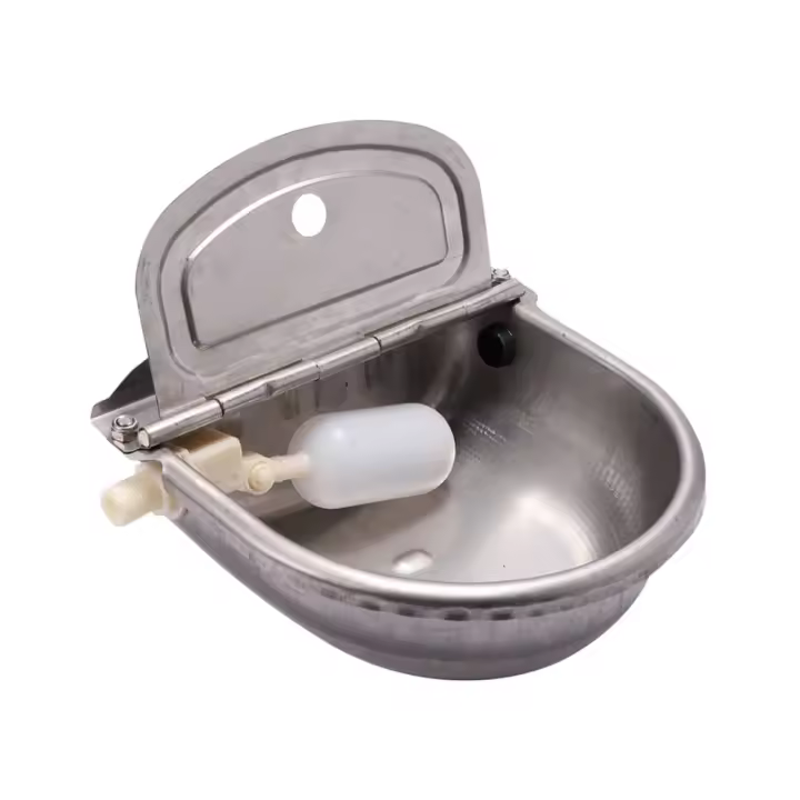 Cuenco de agua de acero inoxidable 304 con orificio de drenaje para bebida, flotador automático para granja, caballo, vaca, suministros para ovejas, perros, mascotas, cabras y ganado - 1
