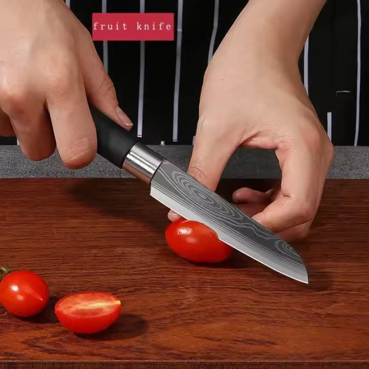 Juego de varillas para afilar tijeras y cuchillos de cocina, herramienta de cocina con patrón láser de Damasco, utilidad de acero inoxidable, cuchillo de Chef afilado para cortar - 1