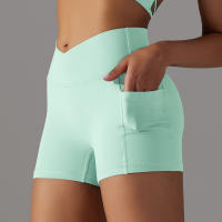 Hamidou-pantalones cortos de gimnasio cruzados para mujer, pantalones cortos de Yoga con bolsillos, mallas de entrenamiento para mujer, pantalones cortos de cintura alta, realce de glúteos - details 20