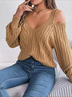 Jersey con cuello en V para mujer, manga farol, Color sólido, torceduras de masa frita, suéter informal suelto, Tops de moda, otoño e invierno, 2023 - details 18
