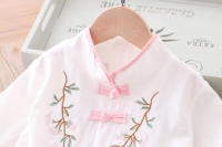 Novedad de verano y primavera para niños, conjunto de ropa étnica para niñas Hanfu de algodón y lino mejorado estilo República de China - details 6