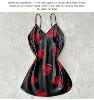 Mini camisón de mujer sin espalda con cuello en V con estampado satinado, pijamas, pijamas sexy cosplay - details 9