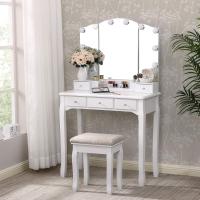 Mesa de Vestir Plegable con Espejo Blanco, 10 Bombillas LED, 5 Cajones, 2 Separadores, Organizador Móvil para Manualidades - details 1