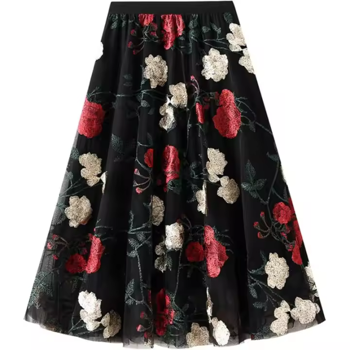 Falda midi de tul con cintura elástica de hadas de una línea para mujer - 1