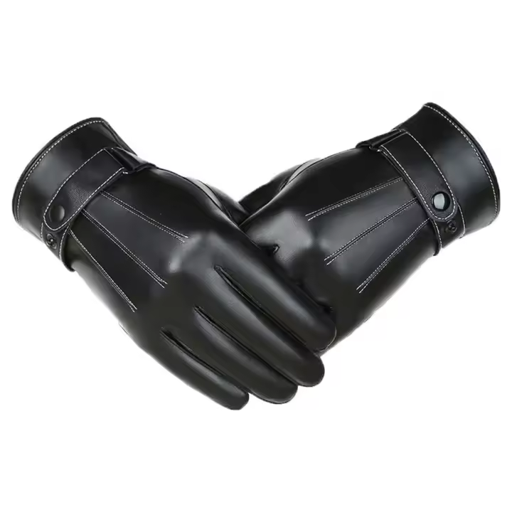Guantes Térmicos de cuero para hombre, manoplas de dedo completo, impermeables, a prueba de viento, pantalla táctil, color negro y marrón, Invierno - 1
