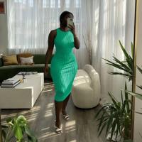 Nueva moda informal de verano para mujer, tela sin mangas, cuello redondo, vestido negro, paquete femenino, caderas, vestidos elegantes para fiesta en la playa - details 1