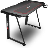 Mesa Gaming con Tablero con Acabado en Fibra de Carbono Cubierto por una Alfombrilla Full Size, Soporte para Tazas y Auriculares, Patas Regulables, Color Negro - details 0
