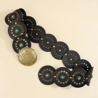 Cinturón de disco bohemio ancho exagerado con remaches, pretina de cuero occidental ajustable Y2k turquesa para mujer, cinturón Vintage para chica picante - details 11