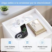 Mesitas de Noche con luces LED y Estación de Carga (2 Tomas AC, 2 Puertos USB) Mesita de Noche Blanca Mesas Auxiliares con 1 compartimento abierto y 2 cajones para Dormitorio Salón - details 51