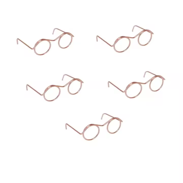 5 uds marco negro gafas de muñeca en miniatura marco redondo en miniatura gafas en miniatura sin lentes juguetes decoración Metal - 1