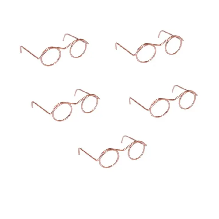 5 uds marco negro gafas de muñeca en miniatura marco redondo en miniatura gafas en miniatura sin lentes juguetes decoración Metal - 1