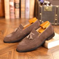 Zapatos de cuero para hombre, estilo británico, con una sola tira, mate, tipo mocasín, para negocios. - details 22