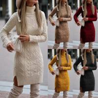 Nuevo vestido de mujer 2023 con cuello, manga larga, tejido grueso y elegante, envuelto en una torsión de pierna alta para otoño e invierno - details 1