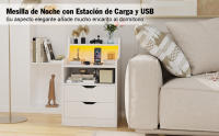 Rcynview Mesa de Noche de Madera Rectángula, Profundidad de 35cm, Ancho de 45cm, 2 Cajones, 2 Puertos USB, Ensamblaje Requerido - details 0