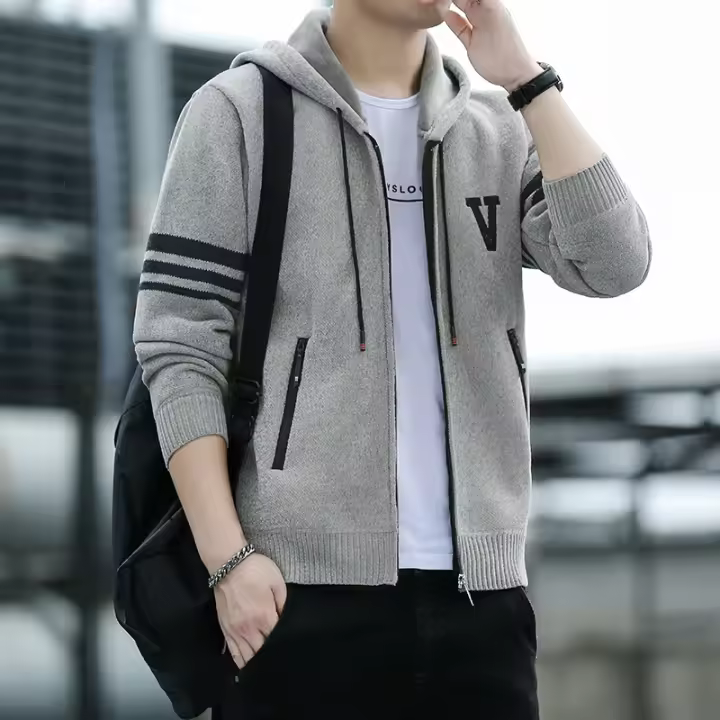 Cárdigan de punto a rayas para hombre, cálida chaqueta cortavientos para las temporadas de otoño e invierno - 1