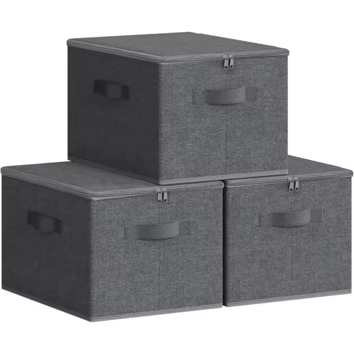 Cajas de Almacenamiento Plegables, Juego de 6 Organizadores en Cajas con Tapas y Asas, para Ropa, 40 x 30 x 25 cm, Tejido de Tela No Tejida, Gris Paloma RZB003W02 - 1