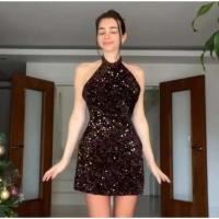 Elegante Vestido de Halter Moda Chic de Cintura Alta para Mujeres Paquete de Lentejuelas con Diseño de Plumas sin Mangas - details 26