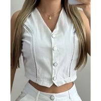 Conjunto de Dos Piezas para Mujer Chaleco Corto sin Mangas con Cuello en V y Botones - details 2