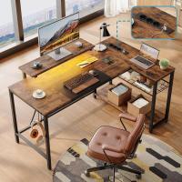 Forma de L con Tomas de Corriente y Luces LED, Escritorio Esquinero con Estantes, Reversible para Ordenador para el Hogar, Oficina, Dormitorio, Espacio Pequeño, 106,5 cm - details 35