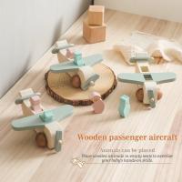 Bloques de construcción de madera Montessori para bebé, juguetes de avión, modelo tripulado, adorno de madera, juguetes - details 0