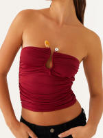 Tops de tubo para mujer, camisetas sin mangas de malla floral sin tirantes, camisetas sin mangas fruncidas, camiseta estética de verano Fairycore Bandeau Y2k para salir - details 7