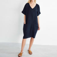 Y verano temperamento europeo americano ropa de mujer Collage manga corta cuello en V vestido de una línea - details 5