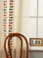 Cortinas De Sala De Estilo Rústico En Khaki Con Bordado De Hojas De Cuatro Colores, Set De Una Pieza Para Ventana De Ángulo - details 4