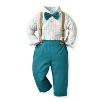 Conjunto de Niños de Estilo Coreano para Otoño Camisa de Algodón a Rayas de Varios Colores con Pantalones de Tirantes Moda de Playa para Mujeres - details 6