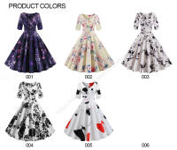 Women floral print casual half sleeve elegant vintage party dress - details 1