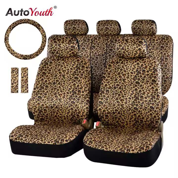 AUTOYOUTH-funda con estampado de leopardo, almohadillas para cinturón, Protector de asiento de coche para volante Universal de 15" - 1