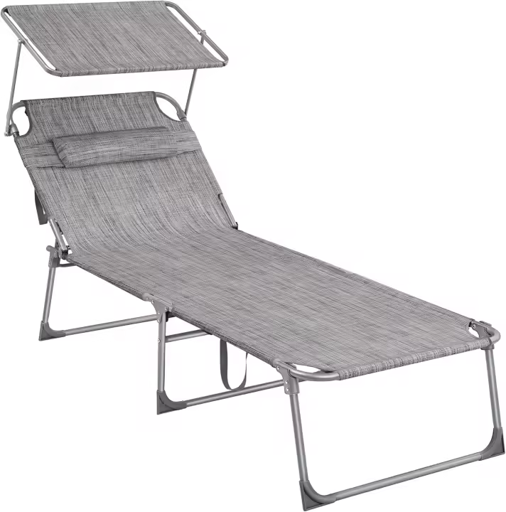 Tumbona Plegable 200 x 71 x 38 cm, Carga de 150 kg, Parasol y Resalto reclinable, para Jardín, Piscina, Terraza Color Topo GCB022K01 - 1